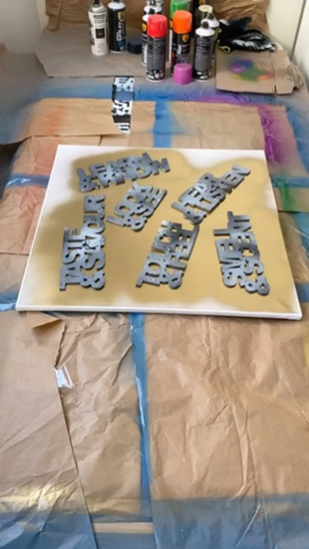 Studio view view of layered spray paint textures